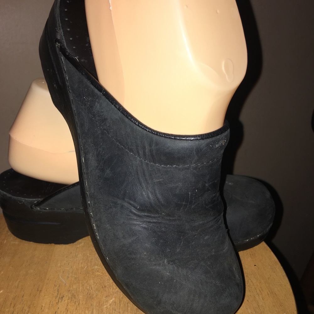 Dansko black leather slip-on mule wedges 38